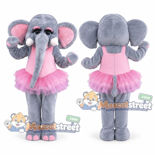 Gray Elephant Mascot Costume with Pink Tutu