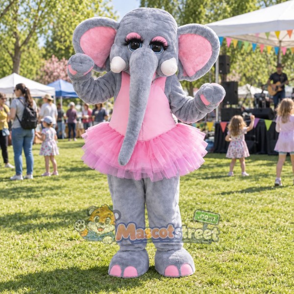 Gray Elephant Mascot Costume with Pink Tutu