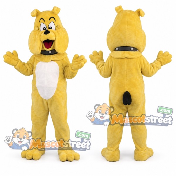 Yellow Bulldog Mascot Costume with Black Collar