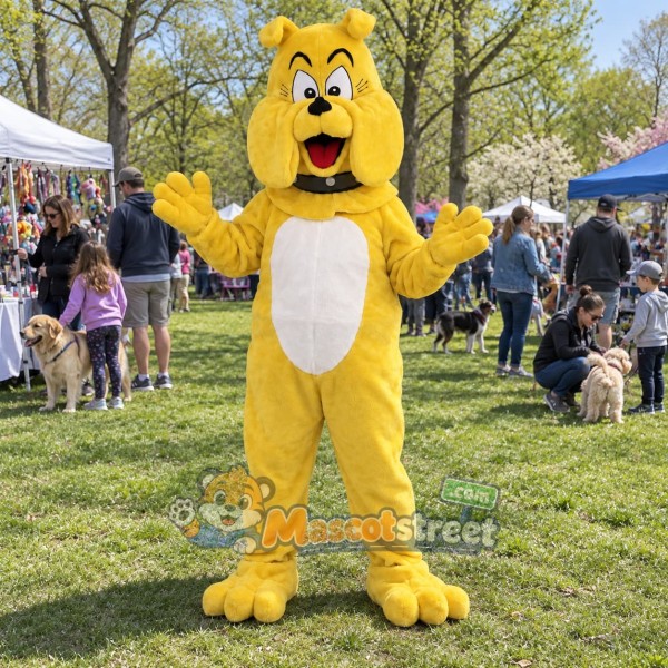 Yellow Bulldog Mascot Costume with Black Collar