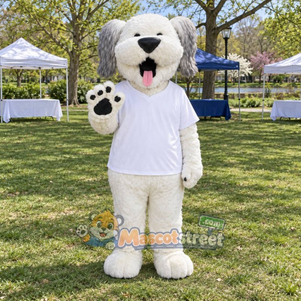 White Dog Mascot Costume with White Shirt
