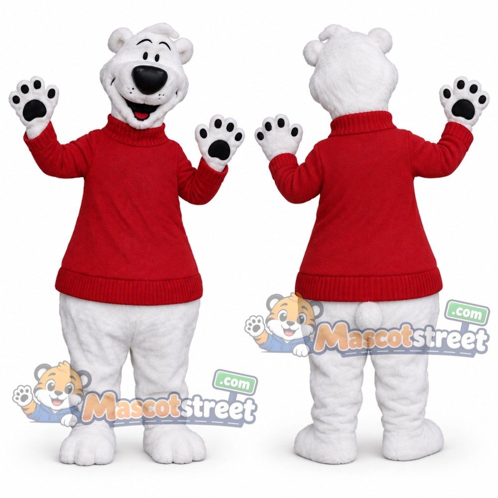 Polar Bear Mascot Costume with Red Shirt