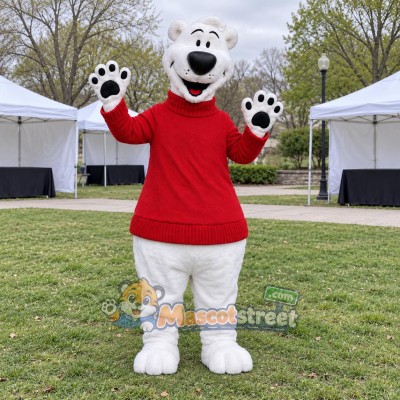 Polar Bear Mascot Costume with Red Shirt