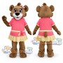 Brown Lion Cub Mascot Costume with Pink Shirt and Yellow Skirt