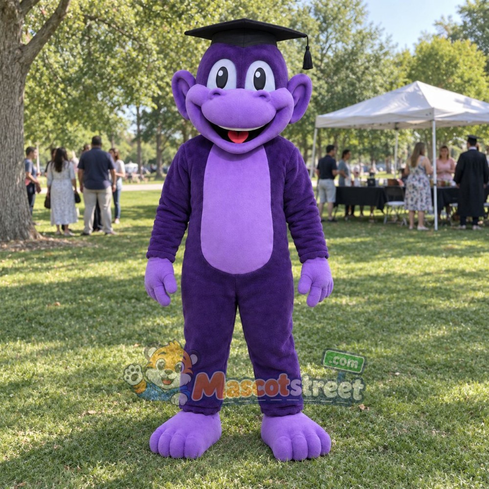Purple Monkey Mascot Costume with Graduation Cap