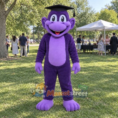 Purple Monkey Mascot Costume with Graduation Cap