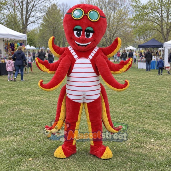 Red Octopus Mascot Costume