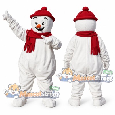 Snowman Mascot Costume with Red Hat and Scarf Snowman Mascot Costume with Red Hat and Scarf