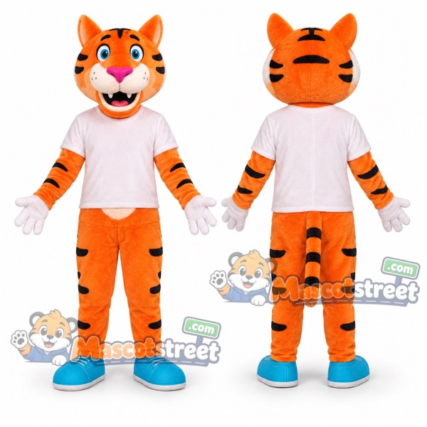 Orange Tiger Mascot Costume with White Shirt