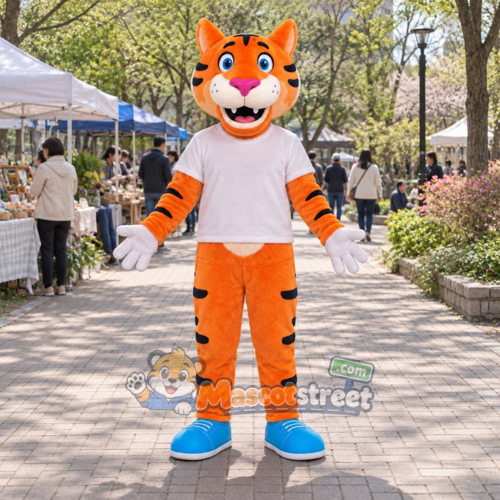 Orange Tiger Mascot Costume with White Shirt Orange Tiger Mascot Costume with White Shirt