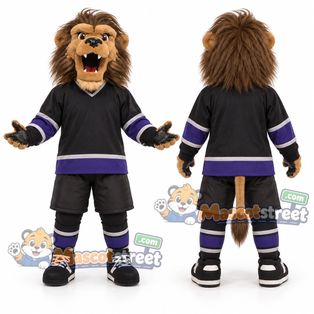 Brown Lion Mascot Costume with Black Sports Uniform