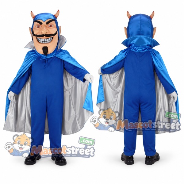 Devil Mascot Costume with Blue Suit and Cape