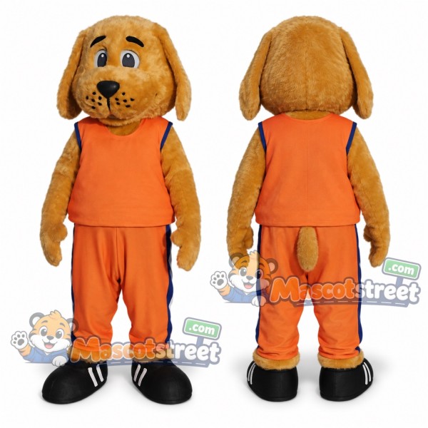 Tan Dog Mascot Costume with Orange Sports Uniform