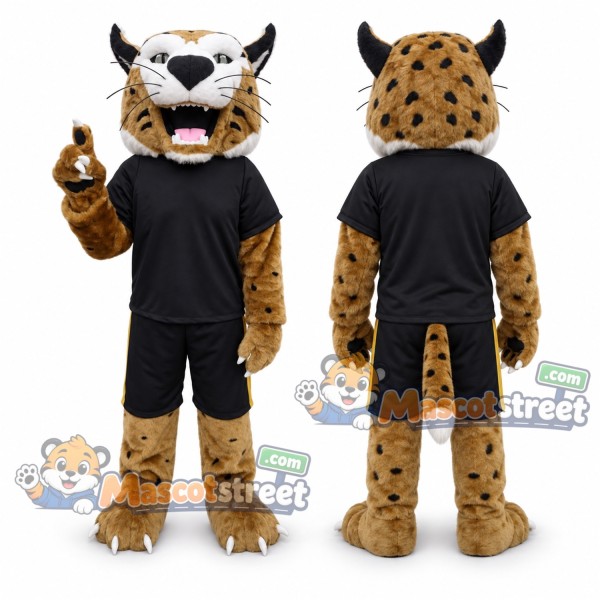Brown Bobcat Mascot Costume with Black Sports Uniform