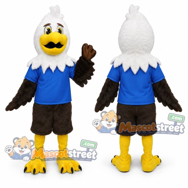 Bald Eagle Mascot Costume with Blue Shirt