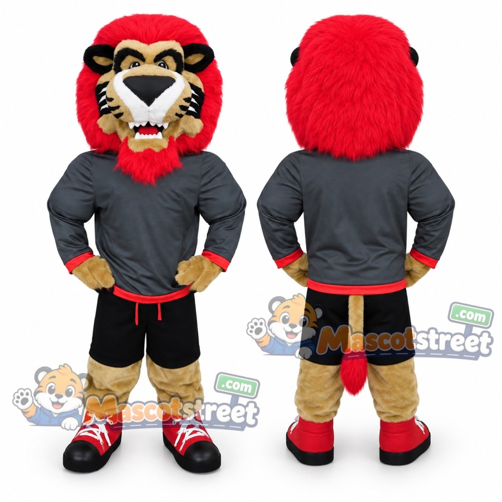 Lion Mascot Costume with Gray Sports Uniform
