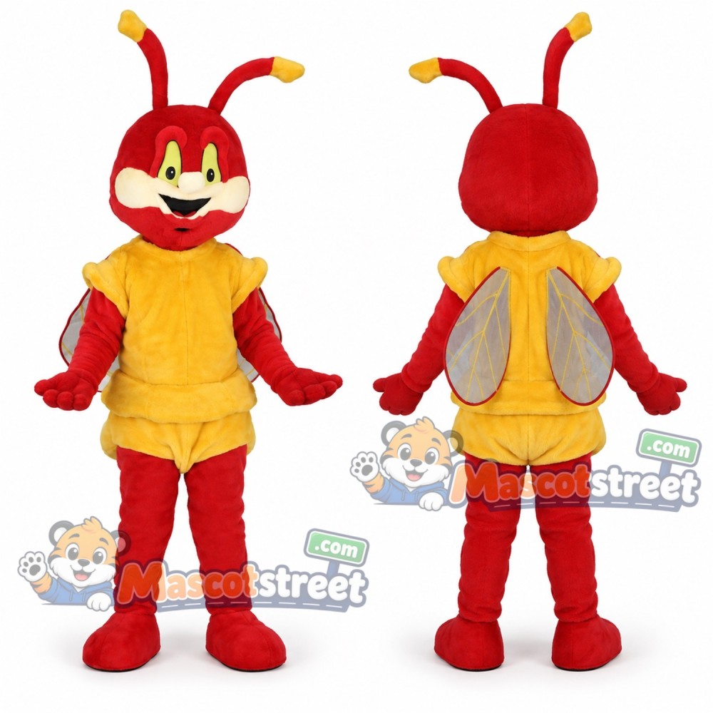 Red Dragonfly Mascot Costume with Yellow Outfit Red Dragonfly Mascot Costume with Yellow Outfit