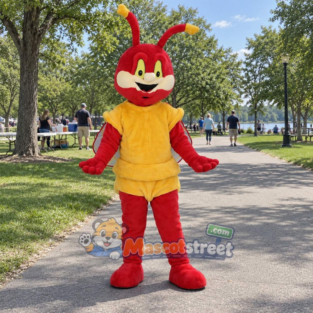 Red Dragonfly Mascot Costume with Yellow Outfit