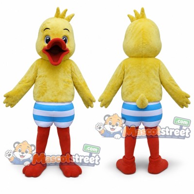 Yellow Duck Mascot Costume with Blue Striped Shorts