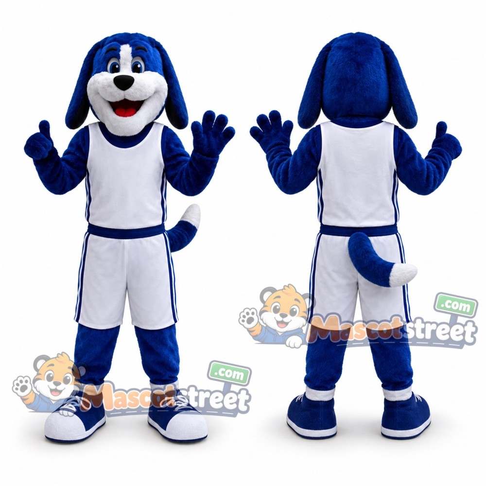 Blue Dog Mascot Costume with White Sports Uniform Blue Dog Mascot Costume with White Sports Uniform