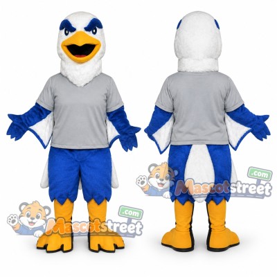Blue and White Bird Mascot Costume with Gray Shirt Blue and White Bird Mascot Costume with Gray Shirt