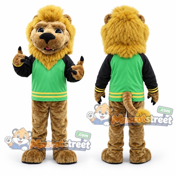 Brown Lion Mascot Costume with Green Shirt