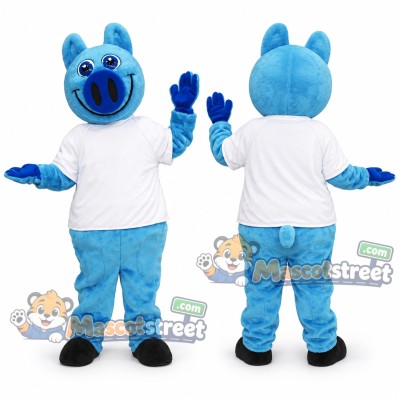 Blue Pig Mascot Costume with White Shirt Blue Pig Mascot Costume with White Shirt