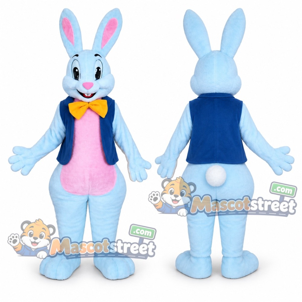 Blue Rabbit Mascot Costume with Blue Vest and Yellow Bow Tie Blue Rabbit Mascot Costume with Blue Vest and Yellow Bow Tie
