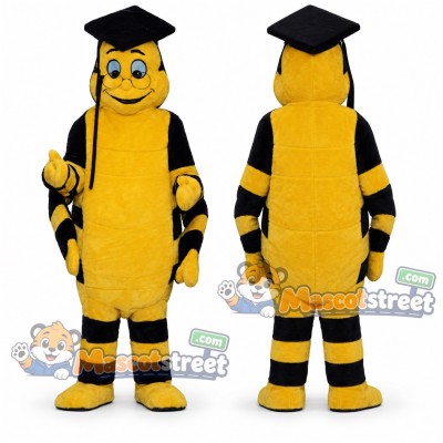 Yellow Caterpillar Mascot Costume with Graduation Cap Yellow Caterpillar Mascot Costume with Graduation Cap