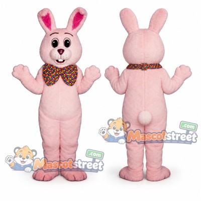 Pink Rabbit Mascot Costume with Patterned Bow Tie Pink Rabbit Mascot Costume with Patterned Bow Tie