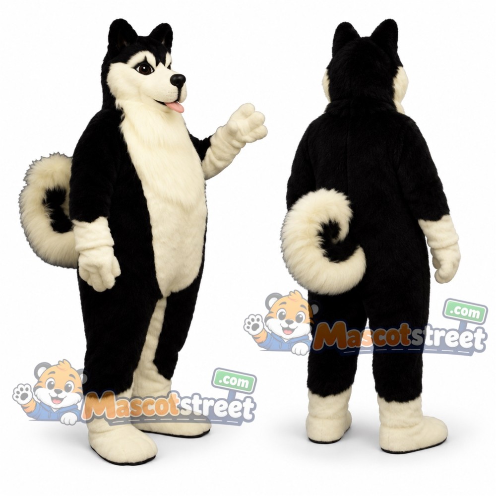 Black and White Husky Mascot Costume Black and White Husky Mascot Costume