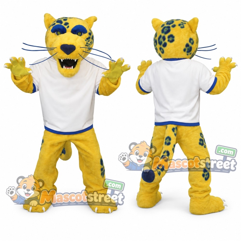Yellow Jaguar Mascot Costume with White Shirt