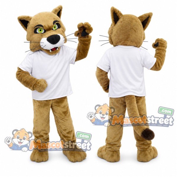 Tan Wildcat Mascot Costume with White Shirt