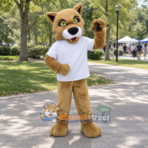 Tan Wildcat Mascot Costume with White Shirt
