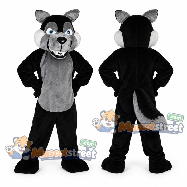 Black and Gray Wolf Mascot Costume