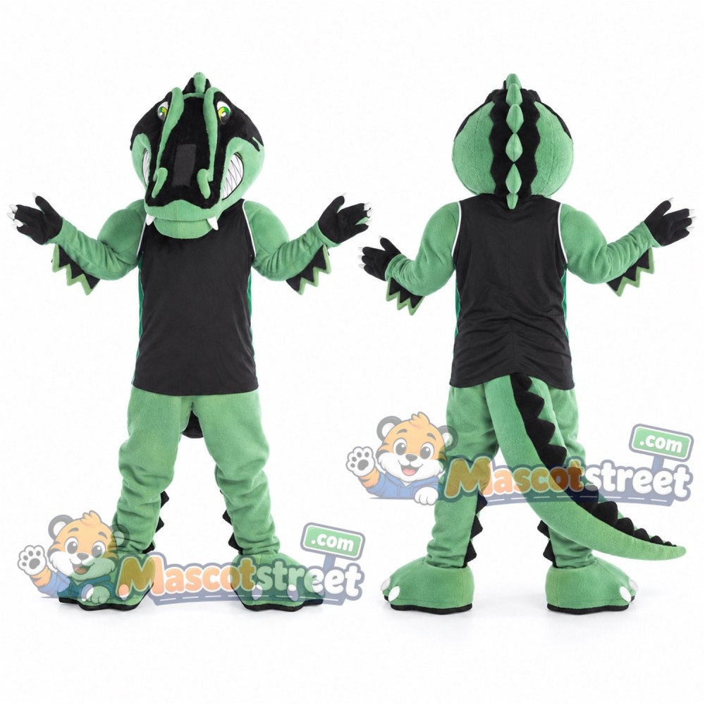 Green Crocodile Mascot Costume with Black Shirt Green Crocodile Mascot Costume with Black Shirt
