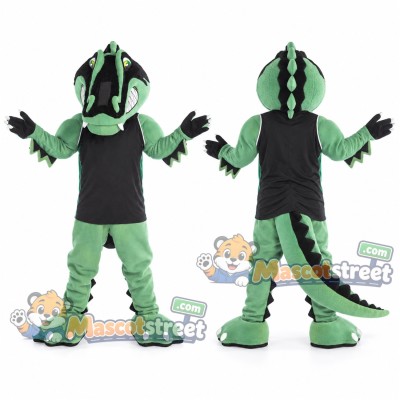 Green Crocodile Mascot Costume with Black Shirt Green Crocodile Mascot Costume with Black Shirt