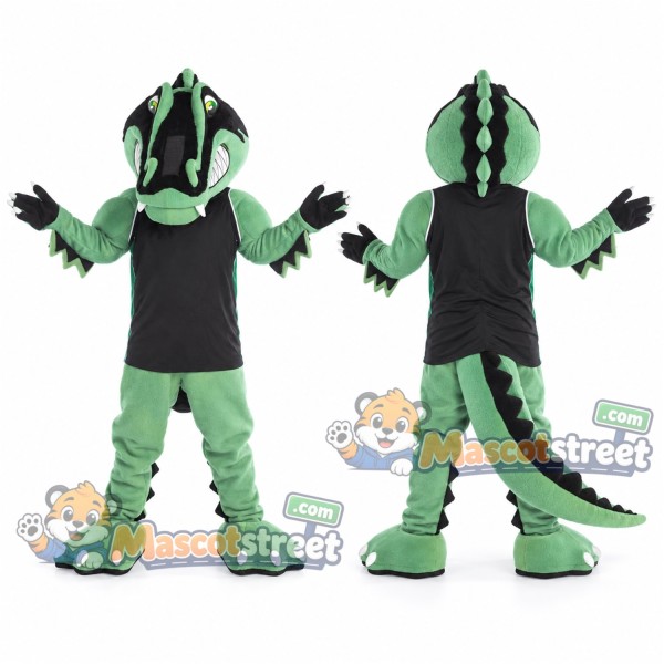 Green Crocodile Mascot Costume with Black Shirt
