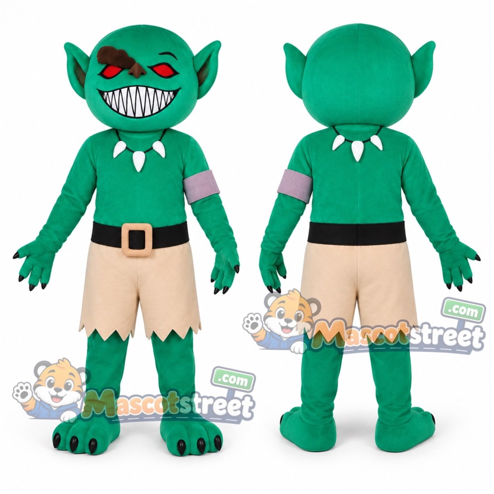 Green Goblin Mascot Costume with Tan Shorts
