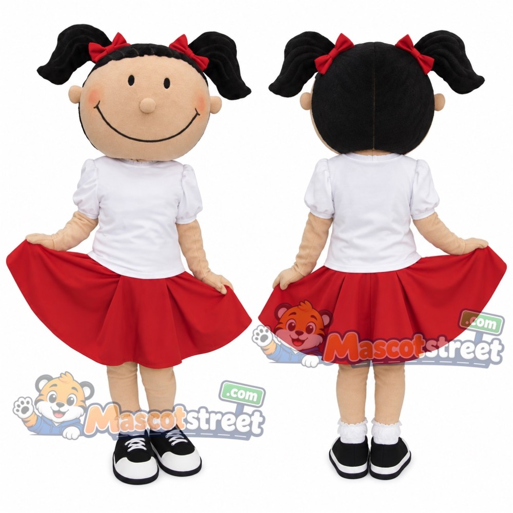 Girl Mascot Costume with White Shirt and Red Skirt Girl Mascot Costume with White Shirt and Red Skirt