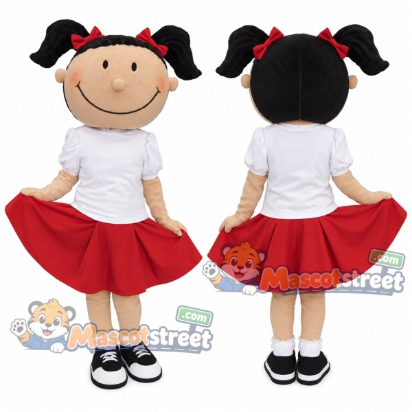 Girl Mascot Costume with White Shirt and Red Skirt