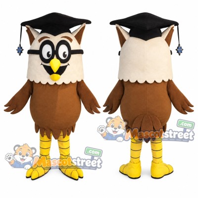 Brown Owl Mascot Costume with Graduation Cap and Glasses Brown Owl Mascot Costume with Graduation Cap and Glasses