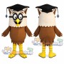 Brown Owl Mascot Costume with Graduation Cap and Glasses