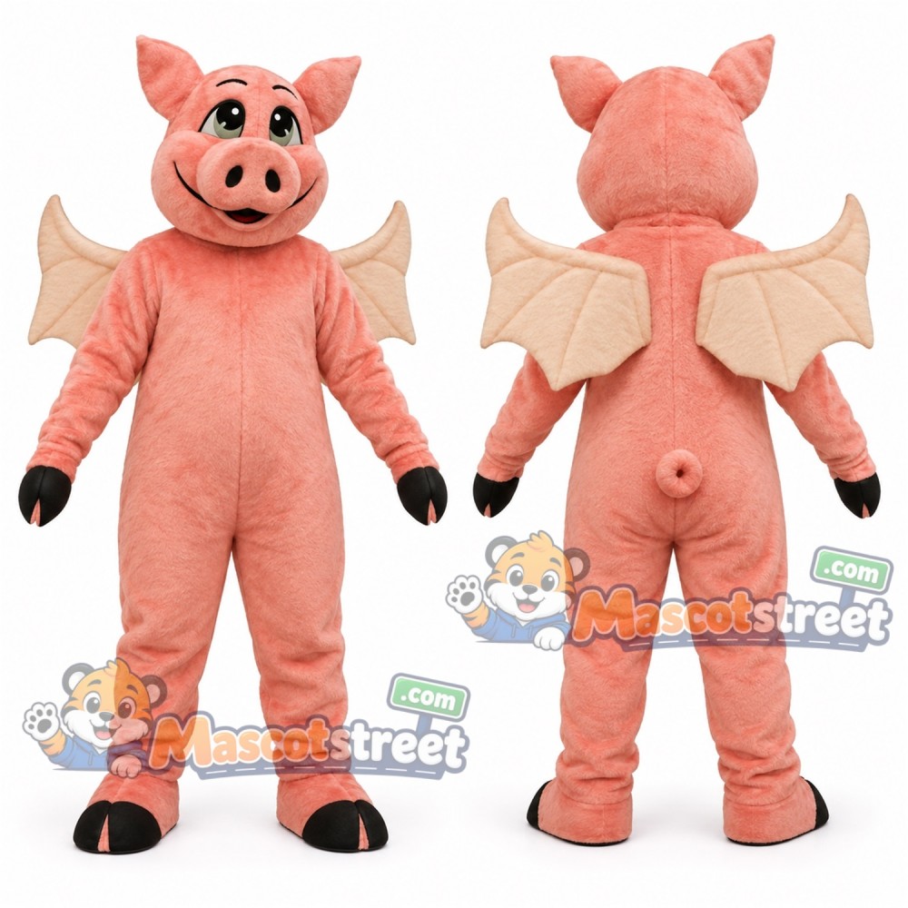 Pink Flying Pig Mascot Costume Pink Flying Pig Mascot Costume