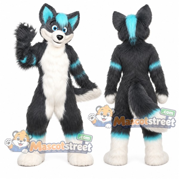 Gray and Blue Fox Mascot Costume