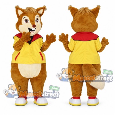 Brown Fox Mascot Costume with Yellow Shirt and Red Scarf Brown Fox Mascot Costume with Yellow Shirt and Red Scarf