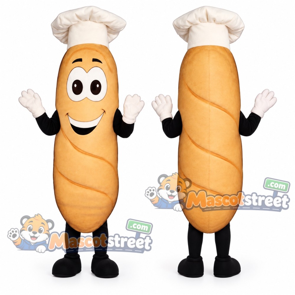 French Bread Mascot Costume with Chef Hat French Bread Mascot Costume with Chef Hat