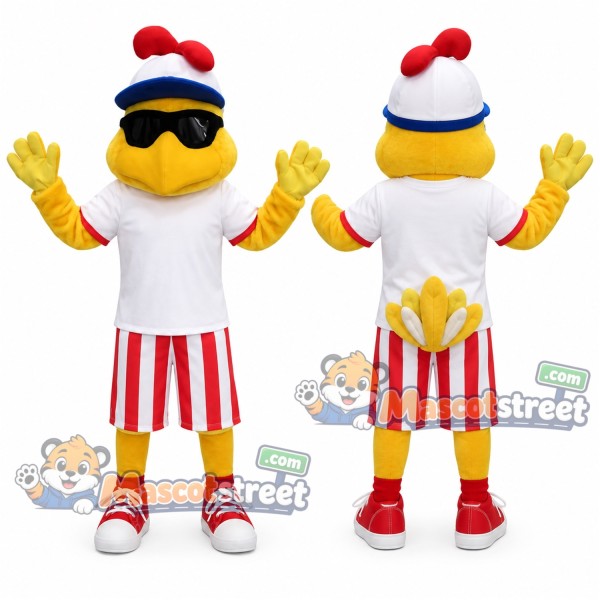 White Chicken Mascot Costume with White Shirt, Striped Shorts and Sunglasses