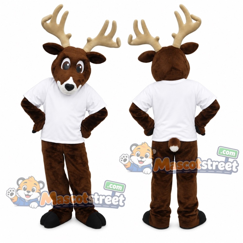 Brown Deer Mascot Costume with White Shirt Brown Deer Mascot Costume with White Shirt
