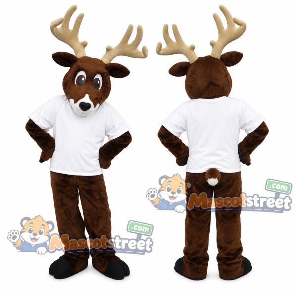 Brown Deer Mascot Costume with White Shirt